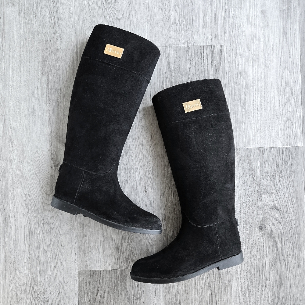 ALBERTO Black Suede Tall Rain Boots